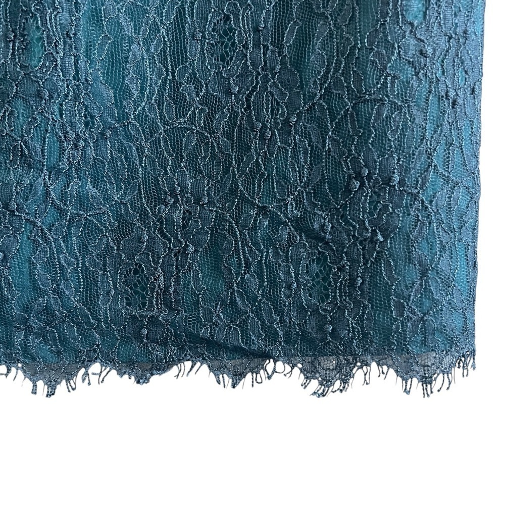 SHOSHANNA Floral Lace Overlay Long Sleeve Mini Sheath Dress Teal Size 4 - Picture 5 of 12